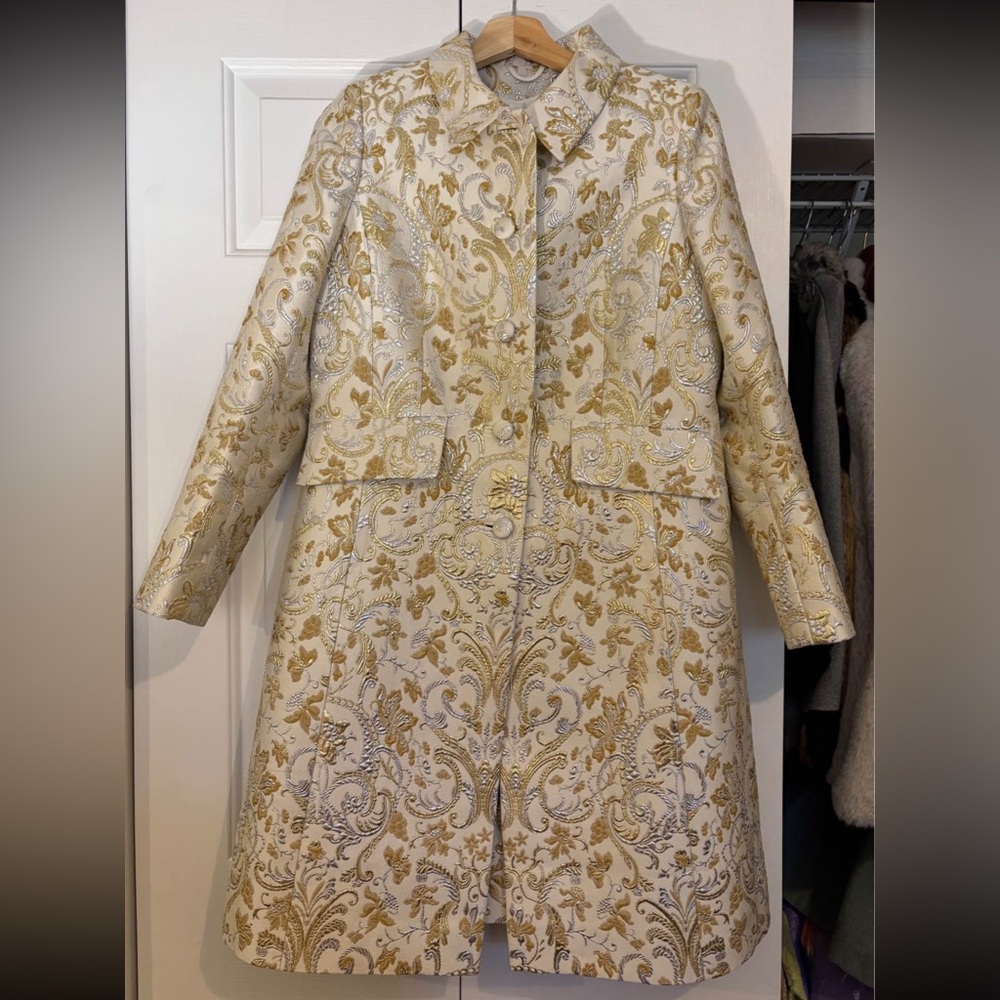 Elegant Gold and Silver Brocade Women's Coat